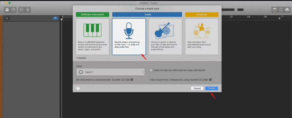 STEP 2 Mic setting and launching project for grageband